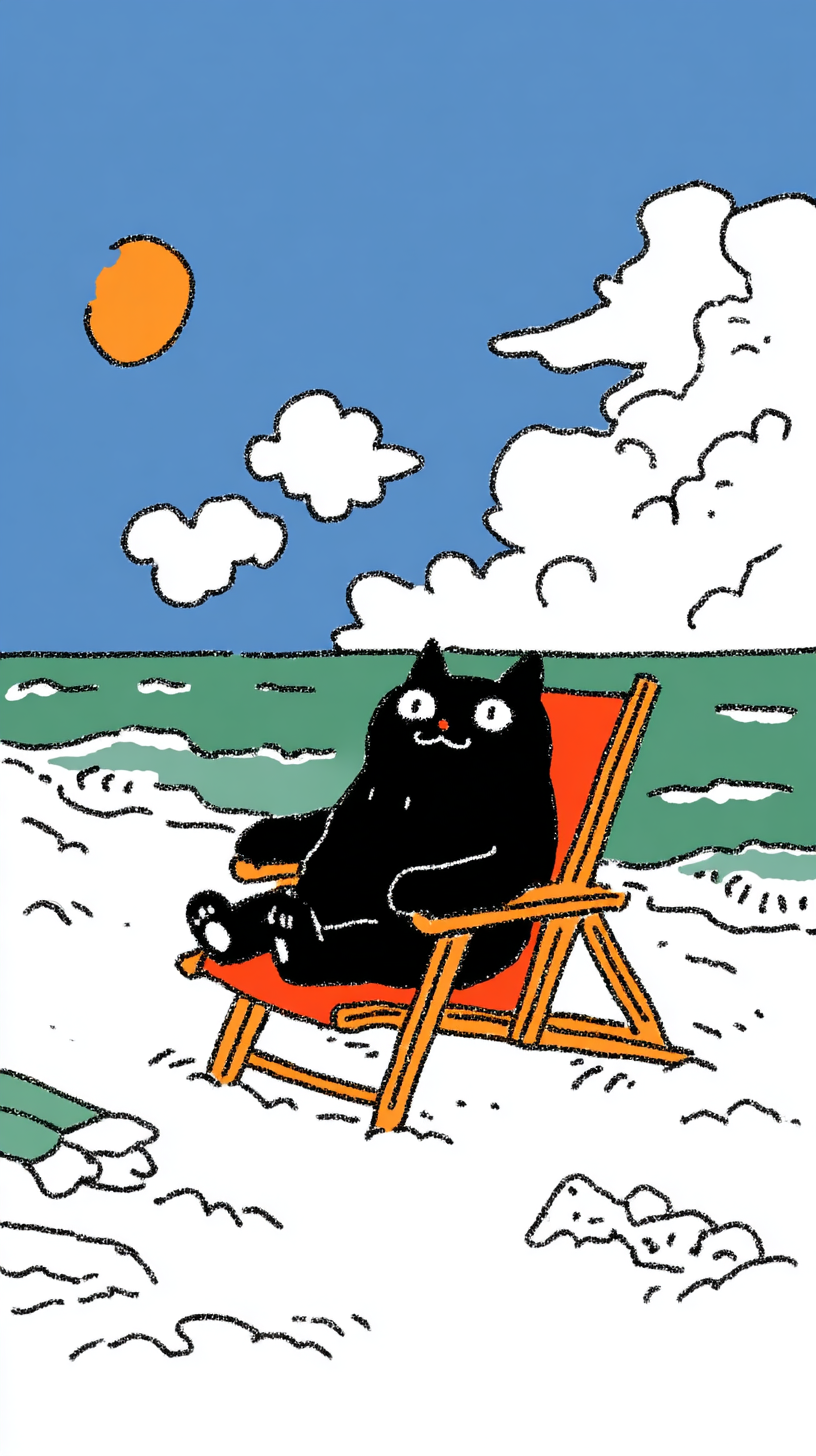 Katze am Strand Illustriert 1 | LED Bild