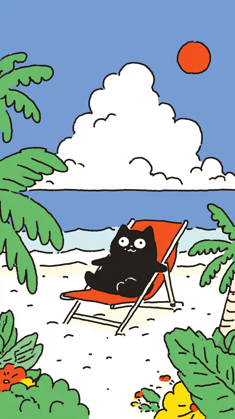 Katze am Strand Illustriert 3 | LED Bild