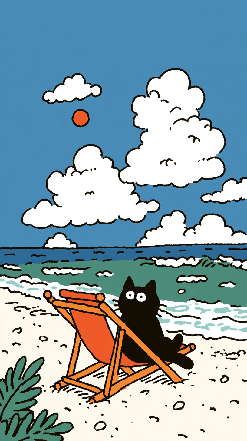 Katze am Strand Illustriert 4 | LED Bild