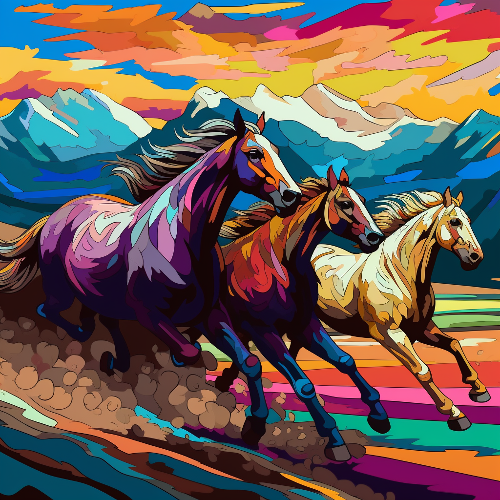 Pferde Galoppierend Bunt