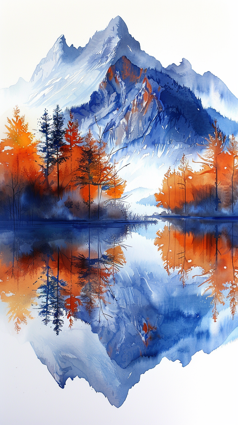 Bergspiegelung Handgemalt | LED Bild