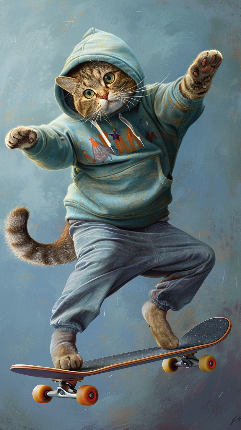 Katze auf Skateboard 1 | LED Bild