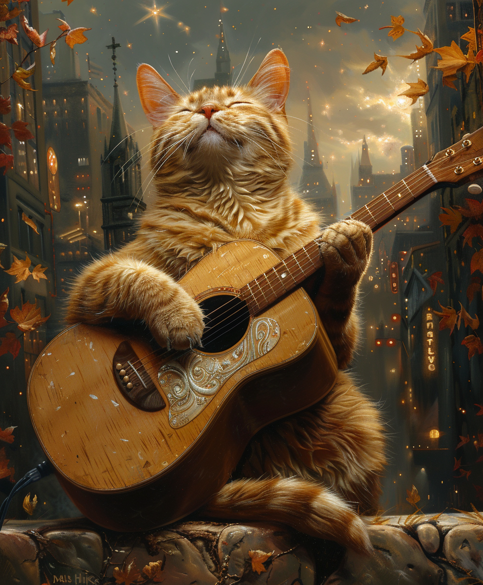 Katze mit Gitarre 1 | LED Bild