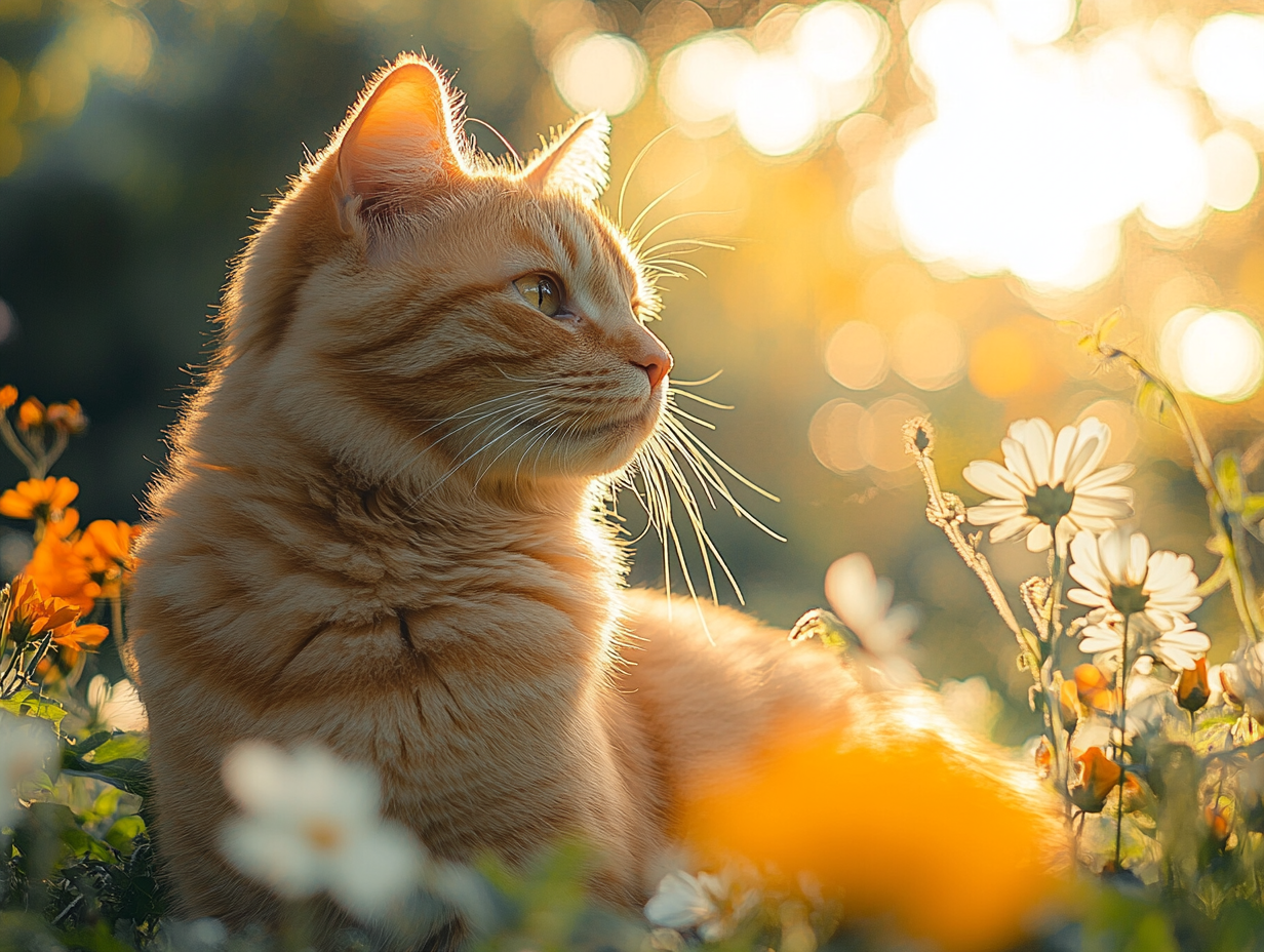 Katze im Blumenfeld 7 | LED Bild