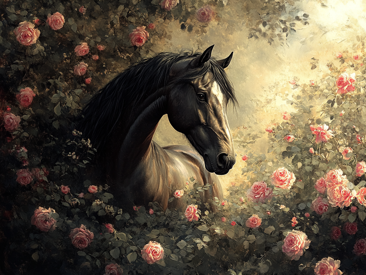 Pferd in Rosenmeer Illustriert | LED Bild