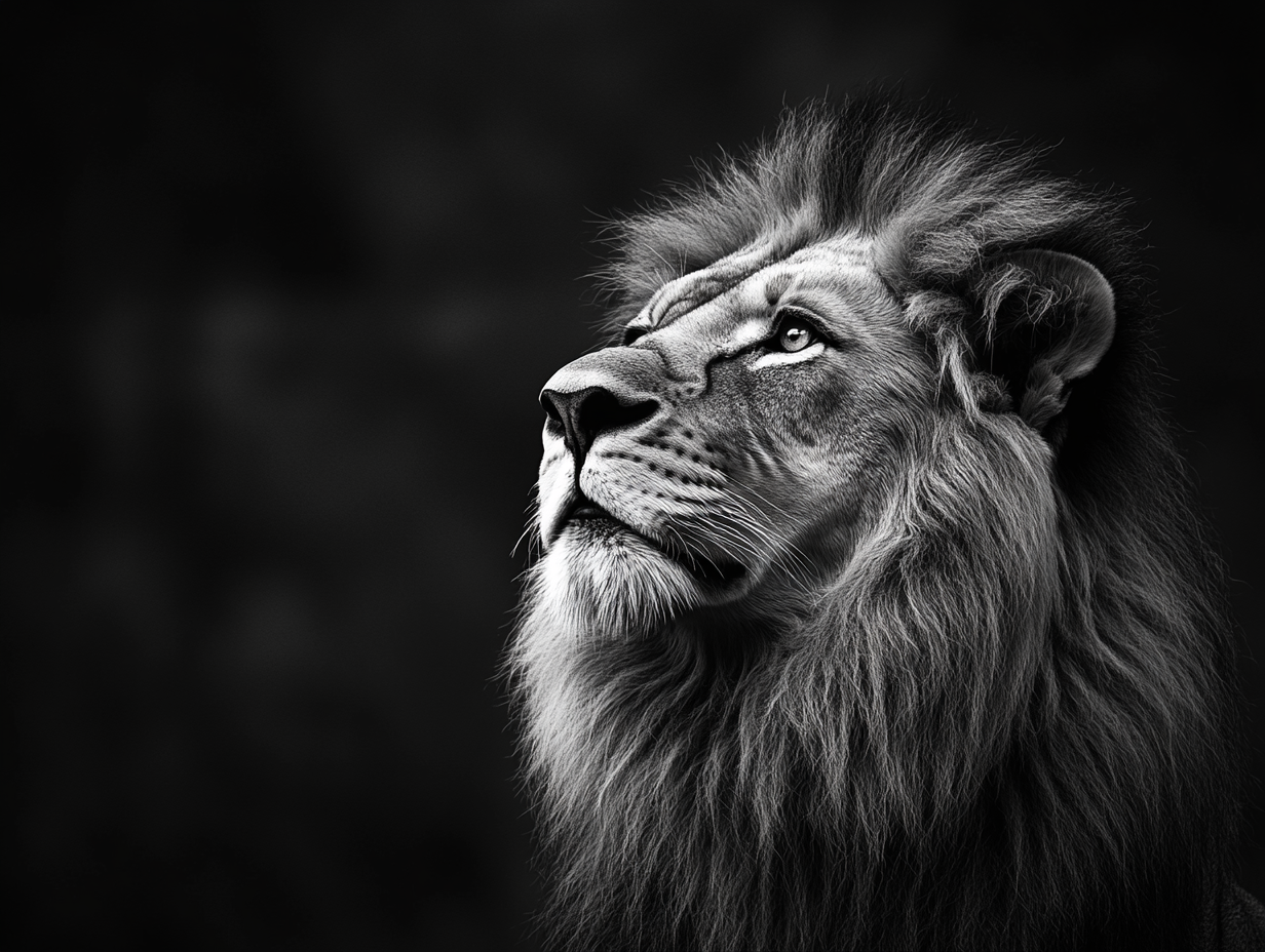 Löwen Portrait Schwarz & Weiß | LED Bild