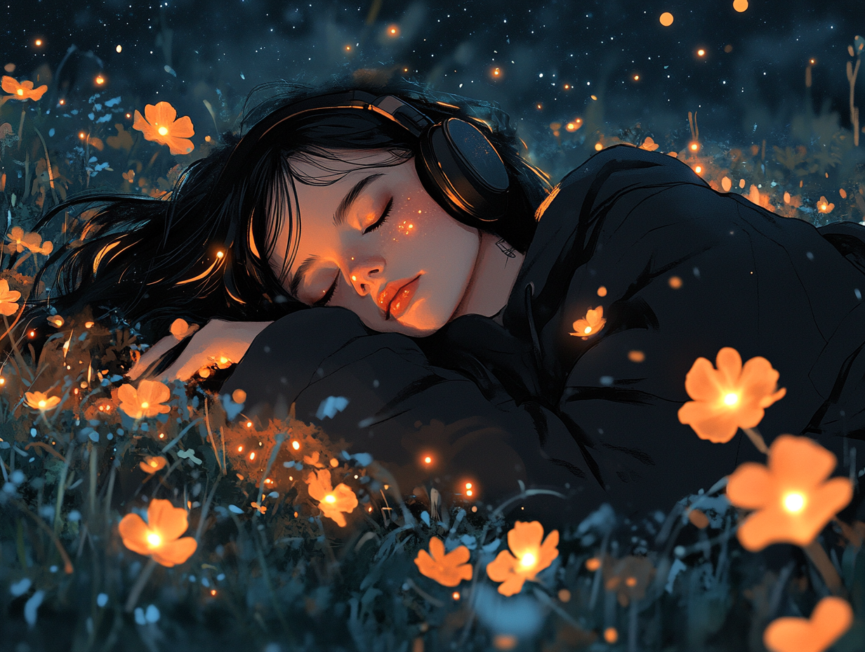 Anime Mädchen Blumenwiese | LED Bild