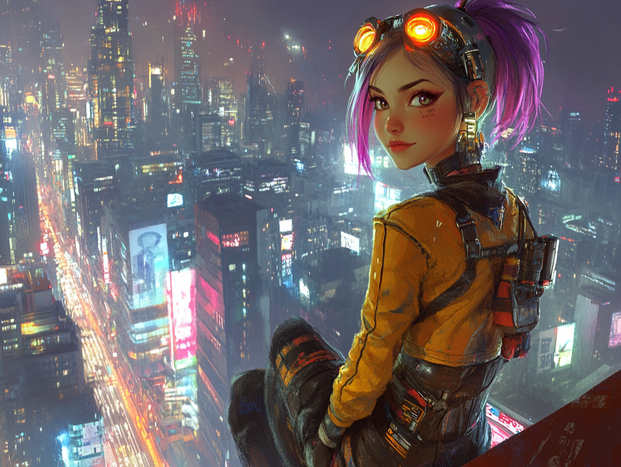 Anime Mädchen Cyberpunk 2 | LED Bild