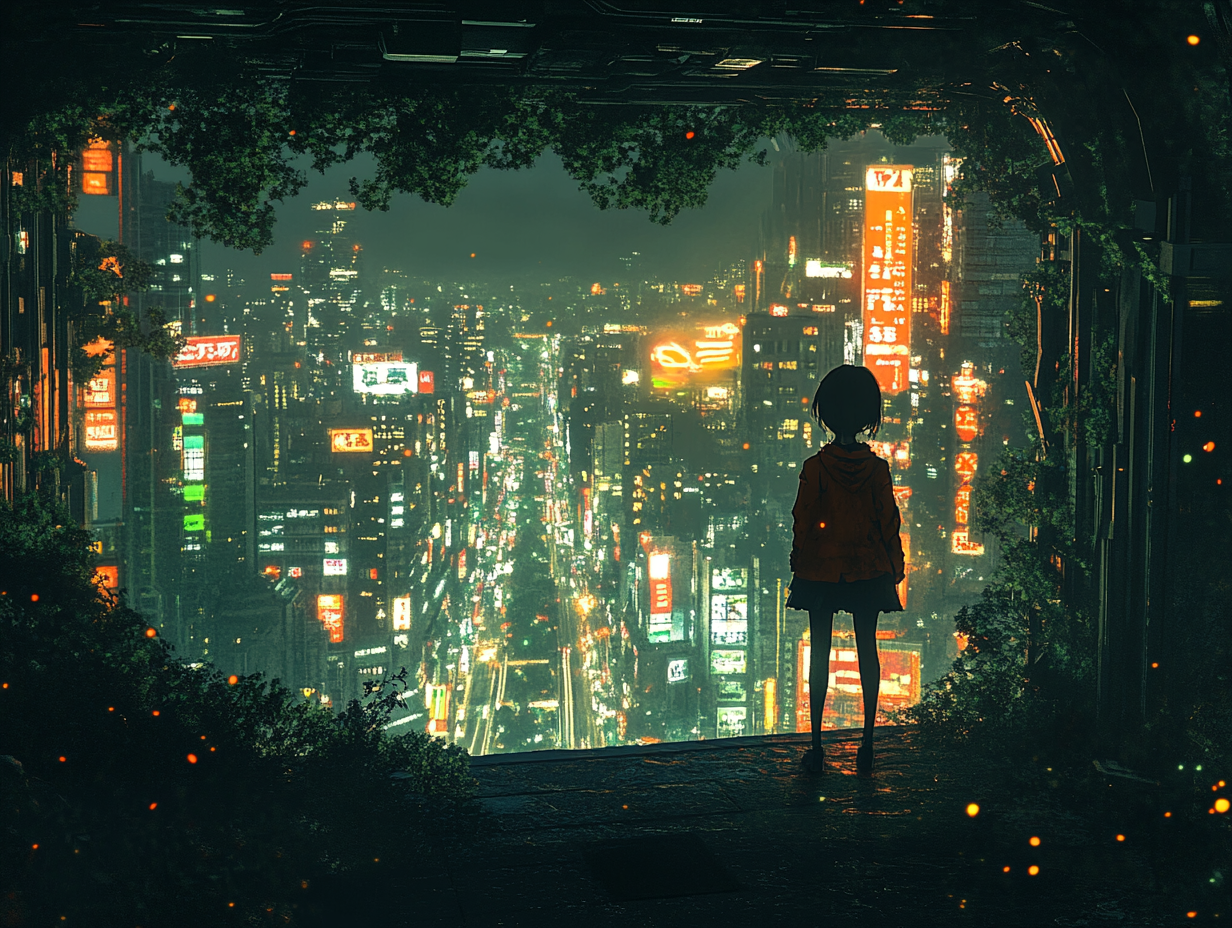 Anime Mädchen Stadtkulisse | LED Bild