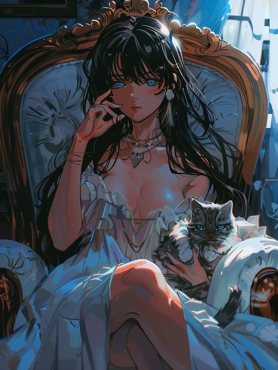 Anime Mädchen mit Katze | LED Bild