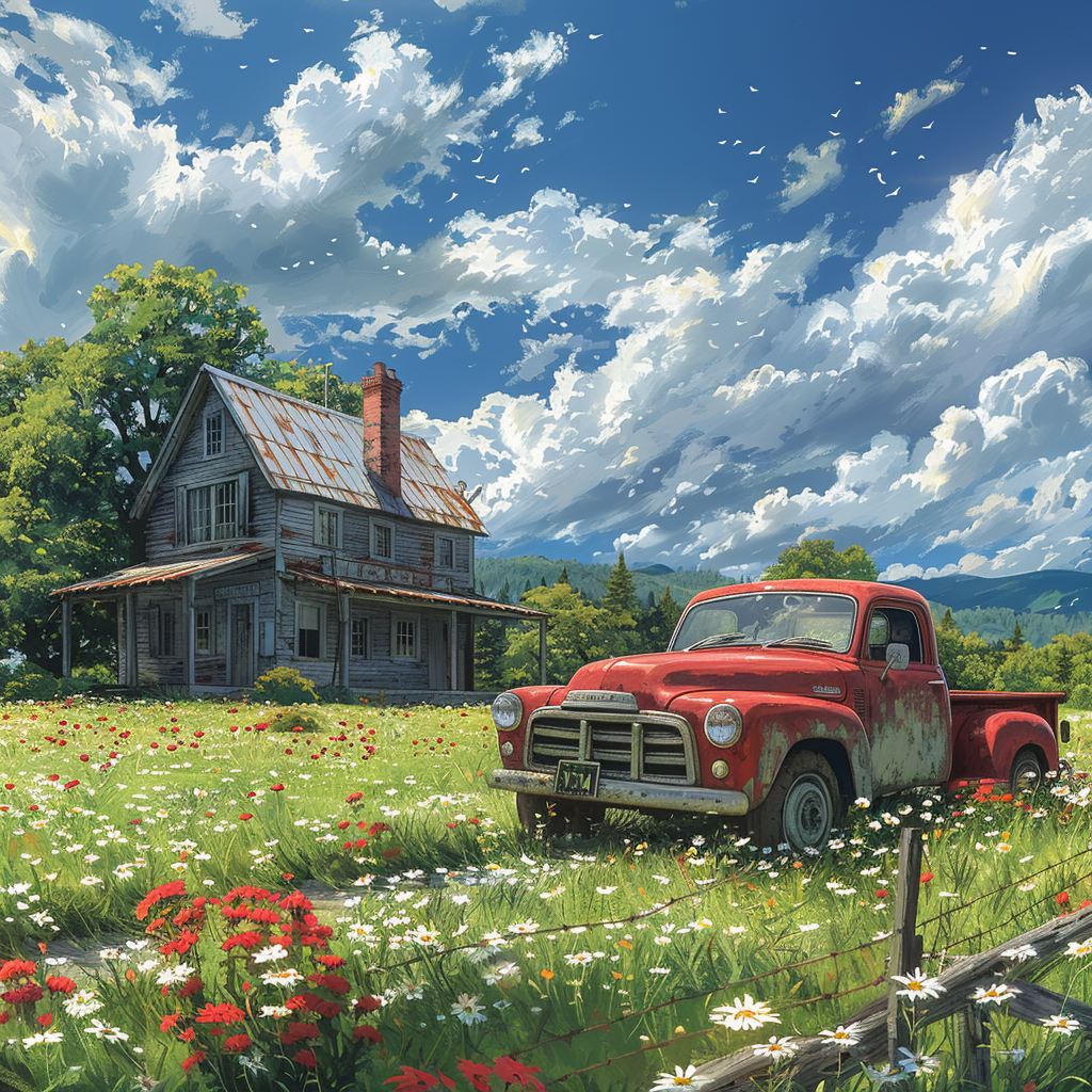 Anime Idyllischer Bauernhof 1 | LED Bild