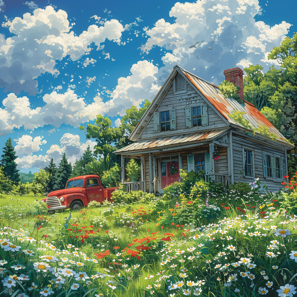 Anime Idyllischer Bauernhof 2 | LED Bild