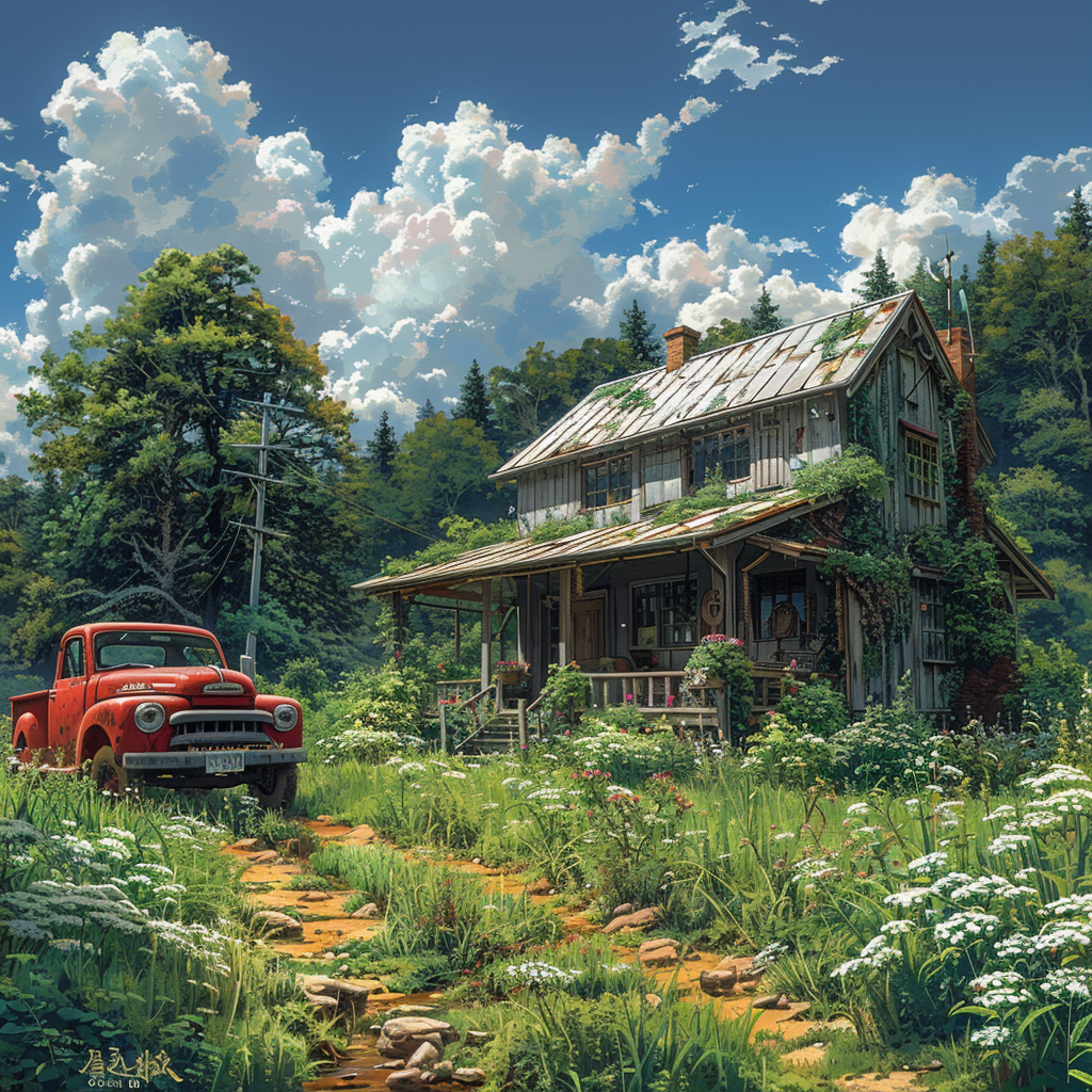 Anime Idyllischer Bauernhof 3 | LED Bild