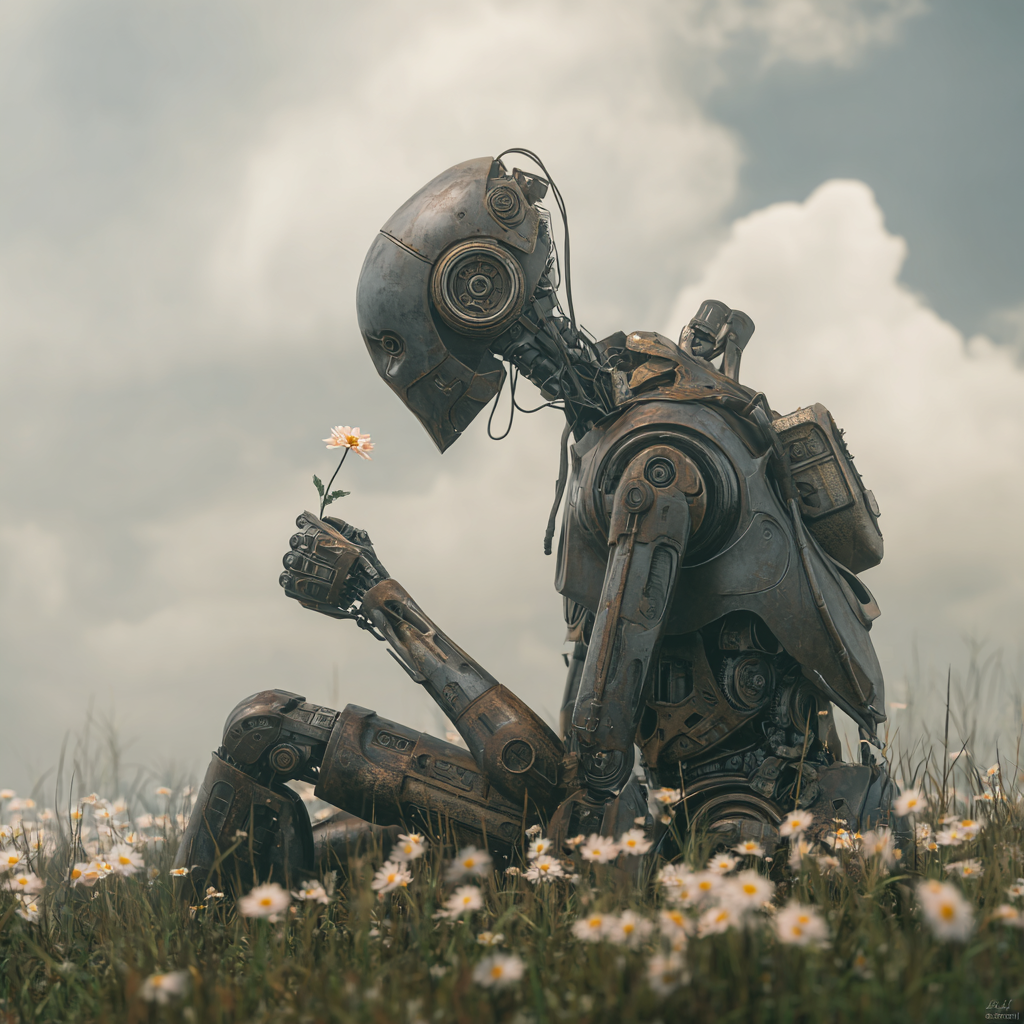 Roboter auf Blumenwiese 1 | LED Bild