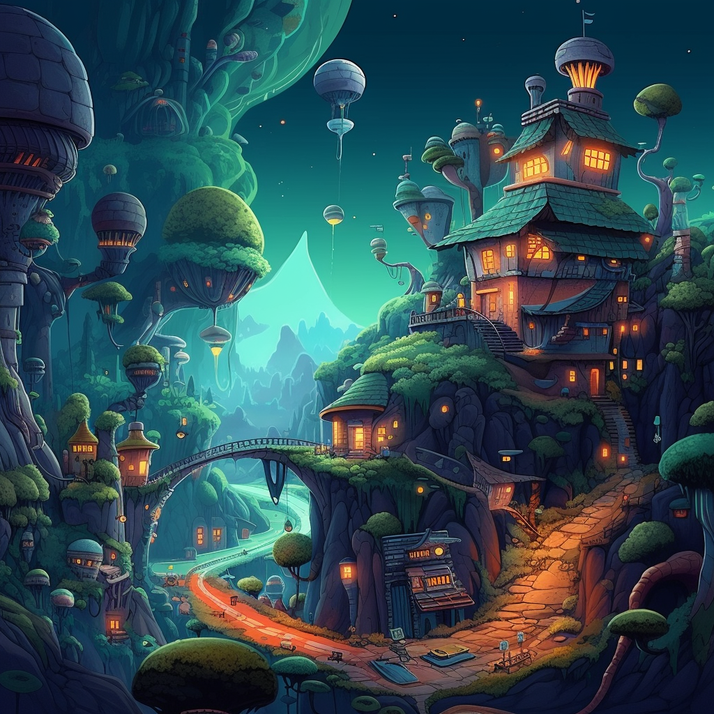 Illustriertes Walddorf | LED Bild