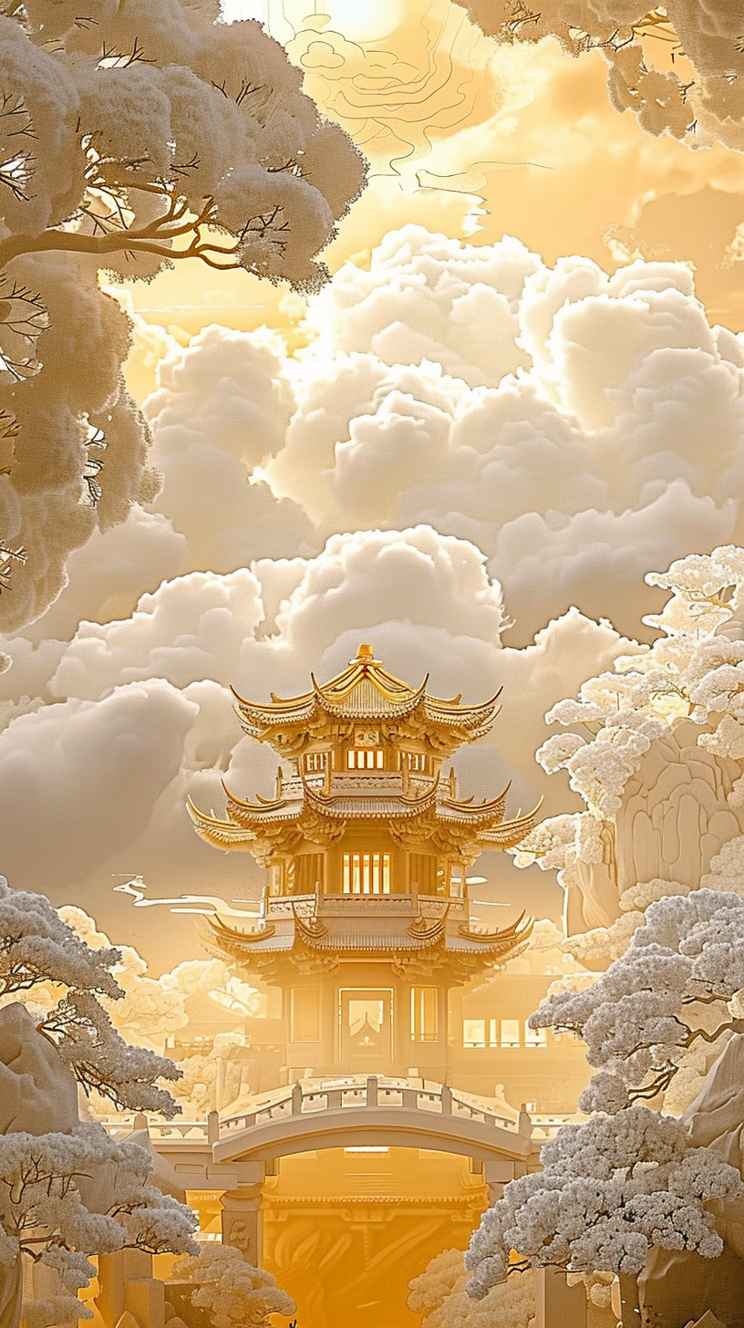 Asiatischer Turm Gold 1 | LED Bild