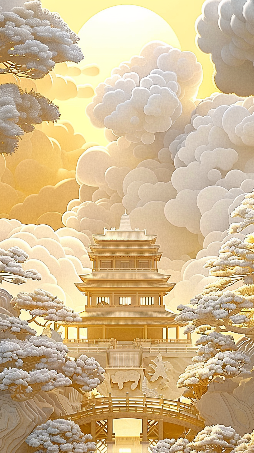 Asiatischer Turm Gold 2 | LED Bild