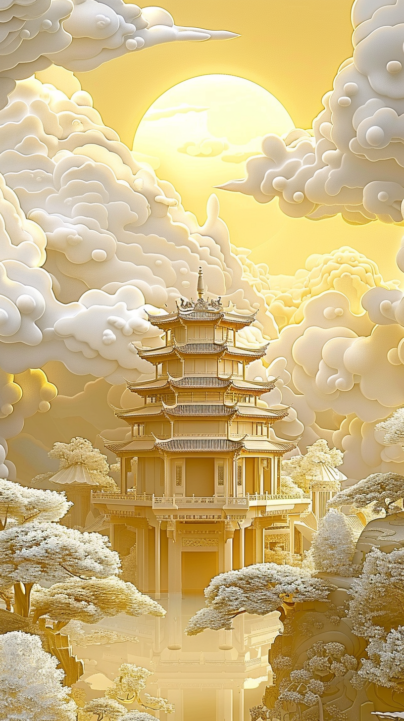 Asiatischer Turm Gold 3 | LED Bild