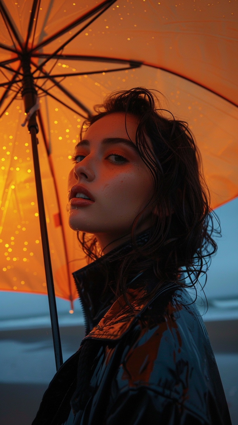 Frau mit Regenschirm | LED Bild