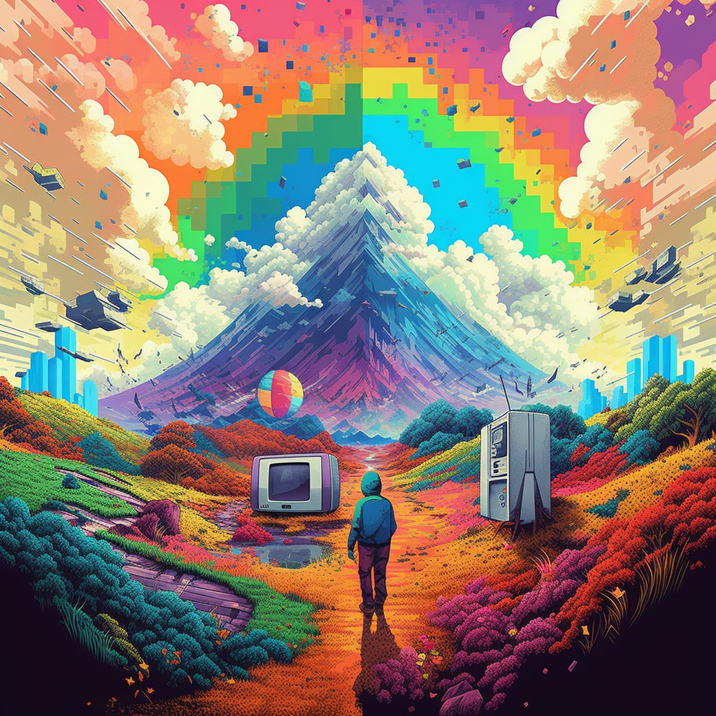 Bunte Retro Pixel Welt | LED Bild