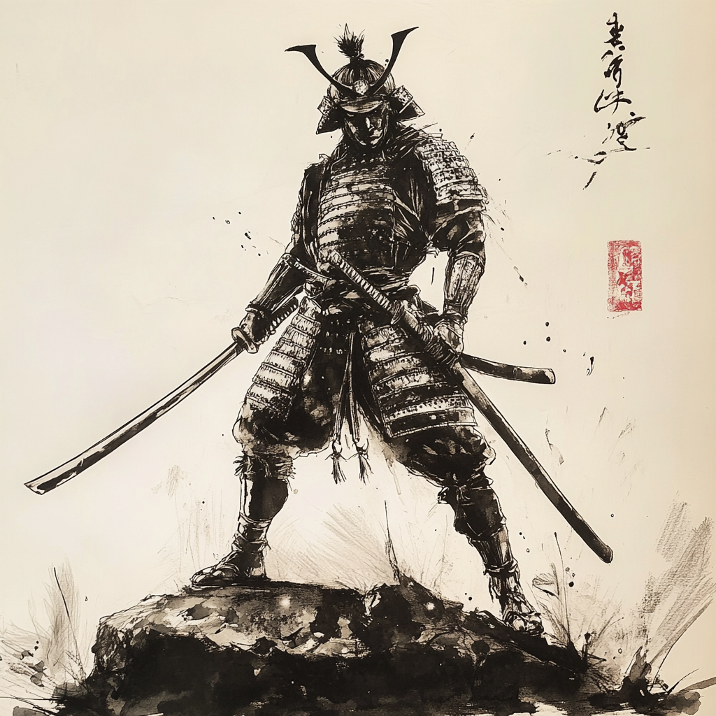 Samurai Schwarz Illustriert | LED Bild