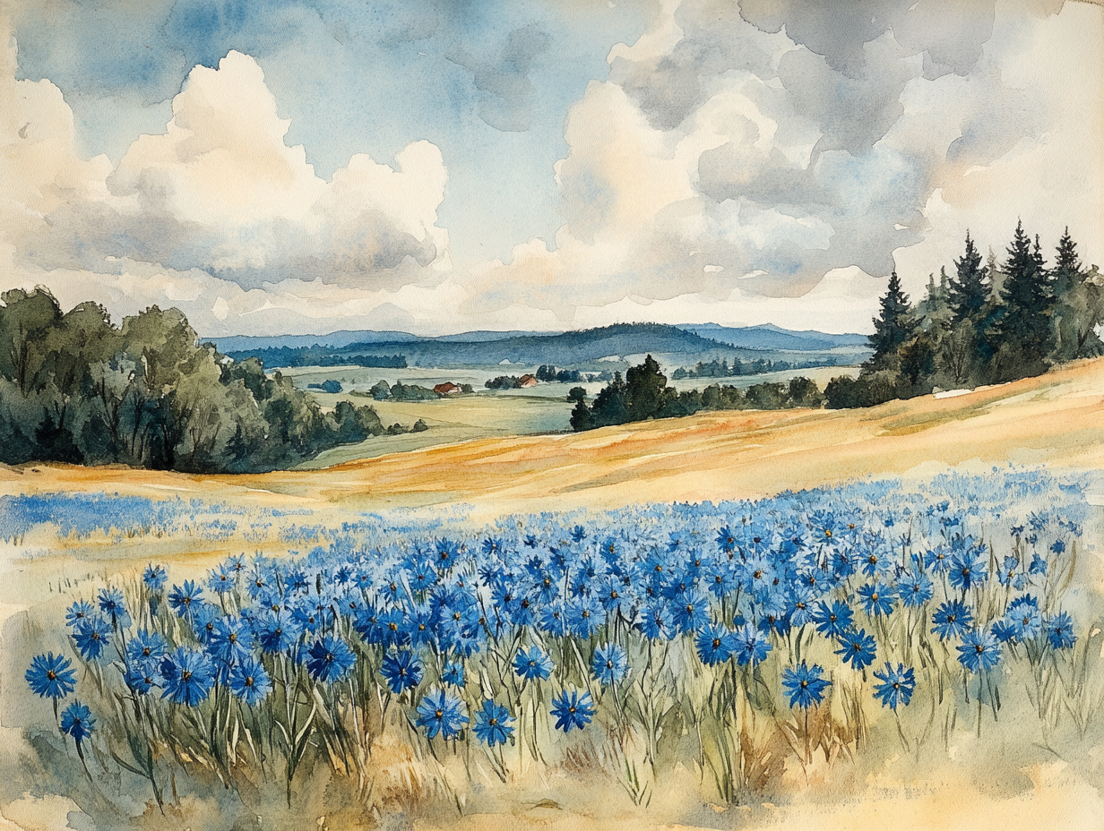 Blaue Blumenwiese Illustriert 2 | LED Bild