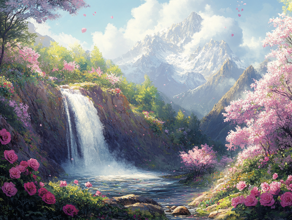 Wasserfall Asien Illustriert 1 | LED Bild