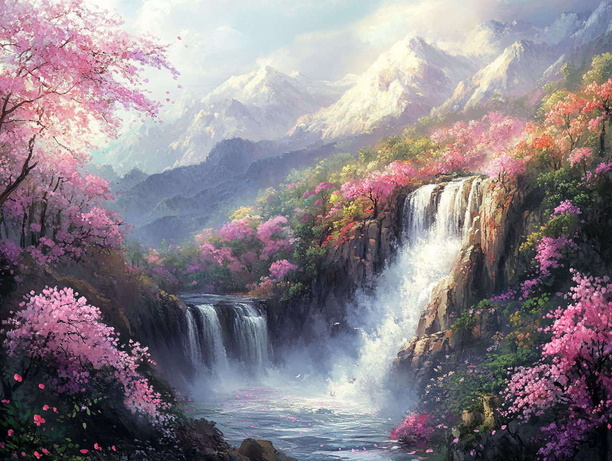 Wasserfall Asien Illustriert 2 | LED Bild