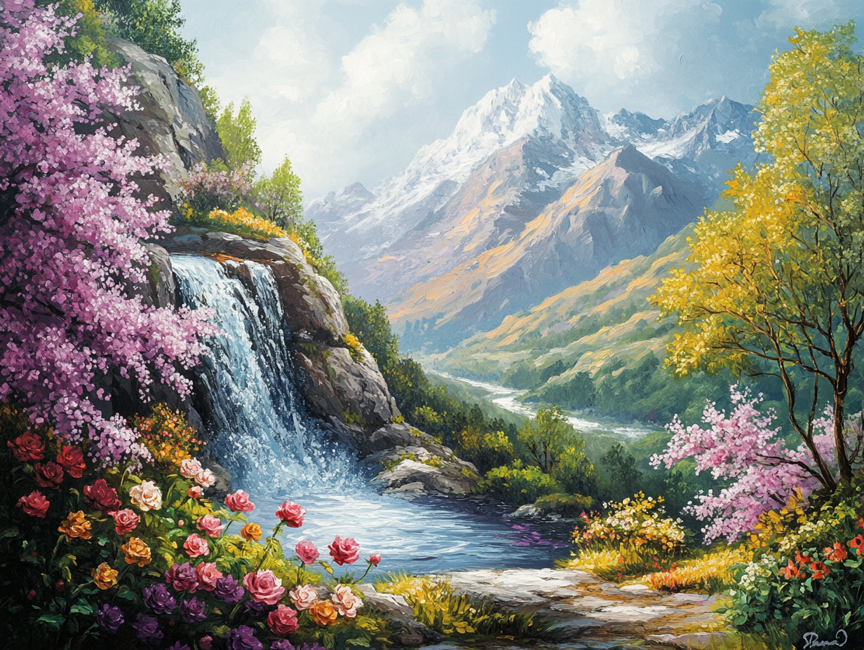 Wasserfall Asien Illustriert 3 | LED Bild