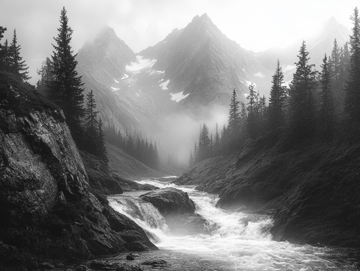 Wasserstrom Schwarz & Weiß 1 | LED Bild