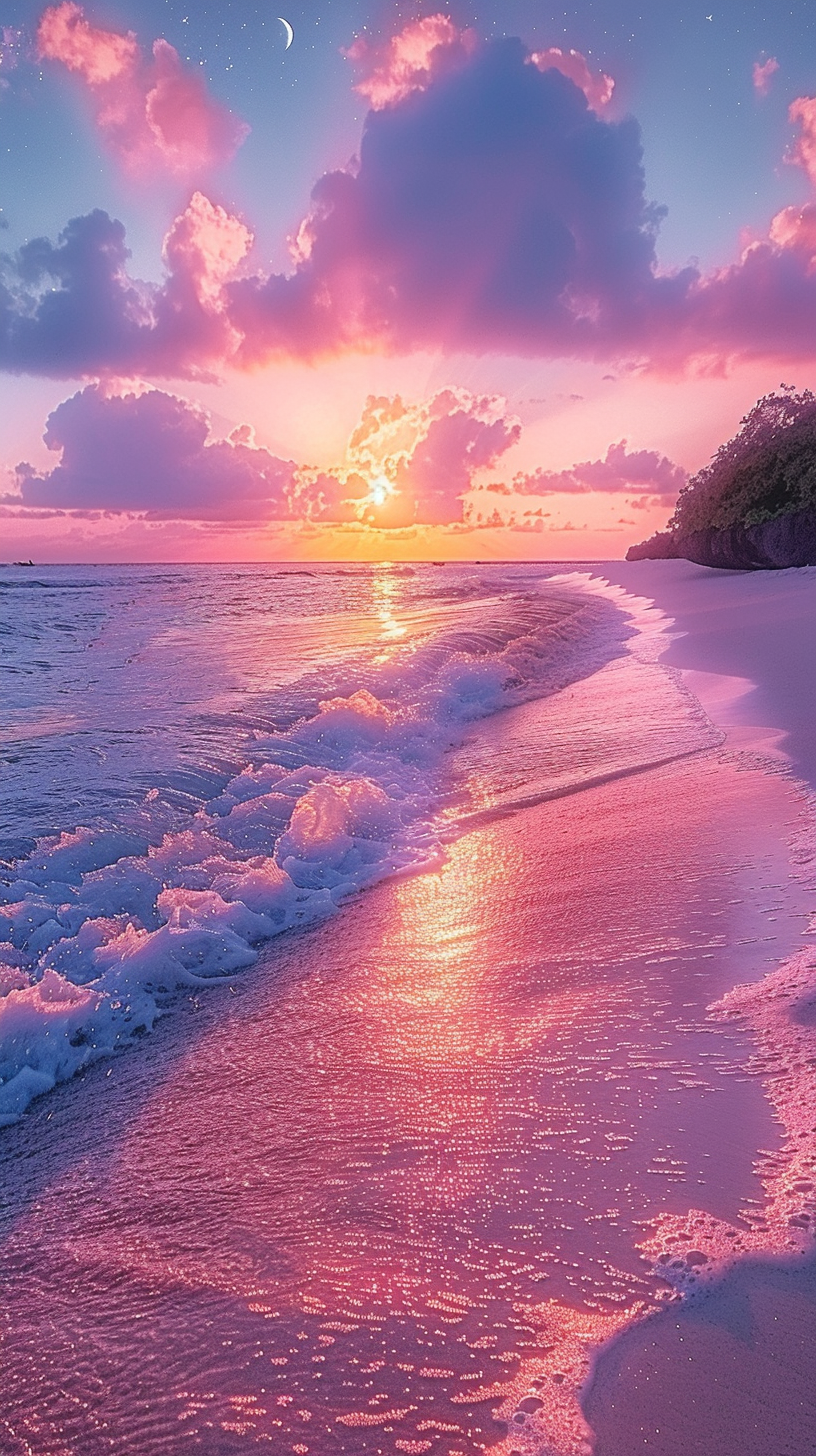 Rosa Sonnenuntergang Strand 1 | LED Bild