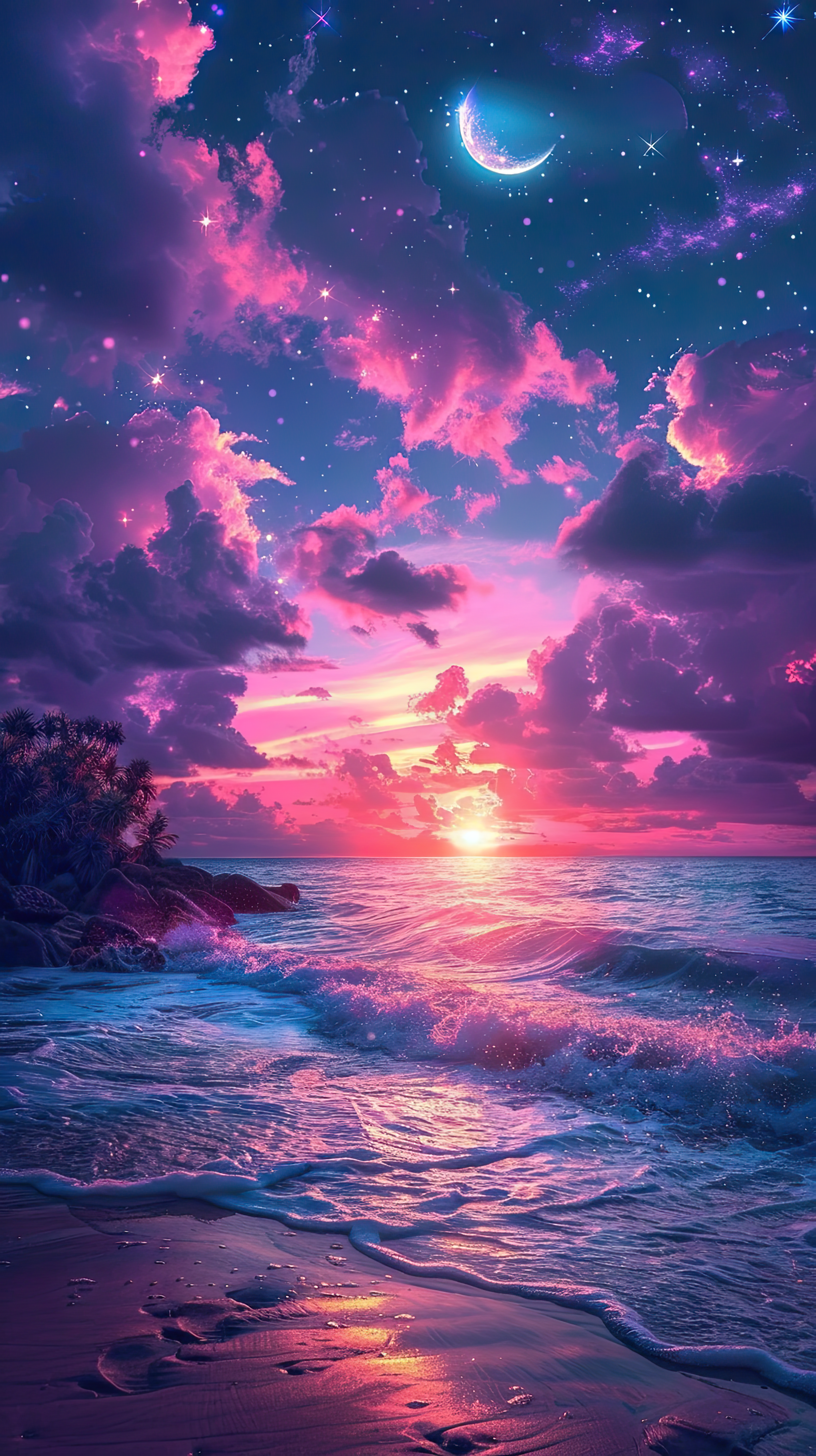 Rosa Sonnenuntergang Strand 2 | LED Bild