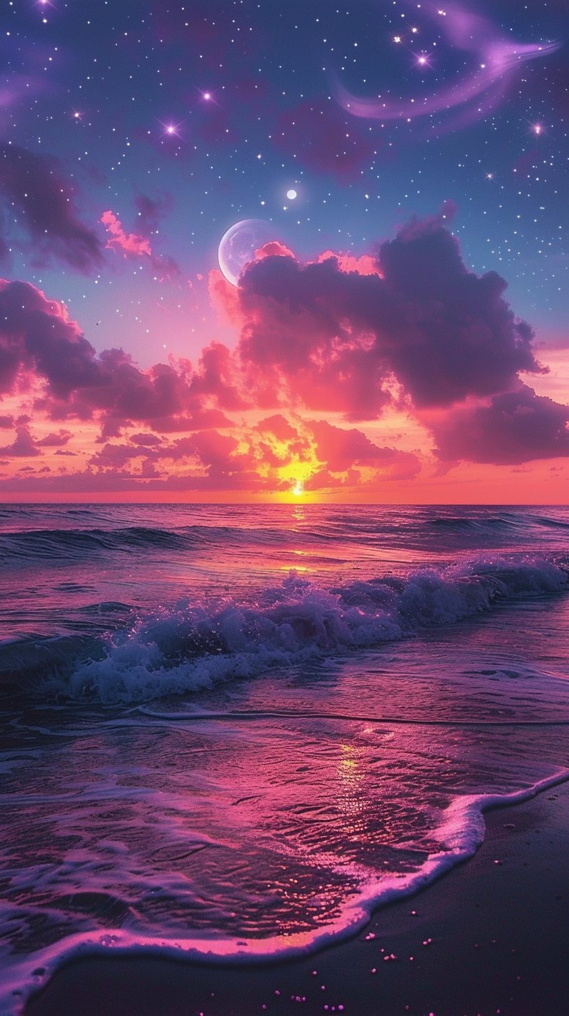 Rosa Sonnenuntergang Strand 3 | LED Bild