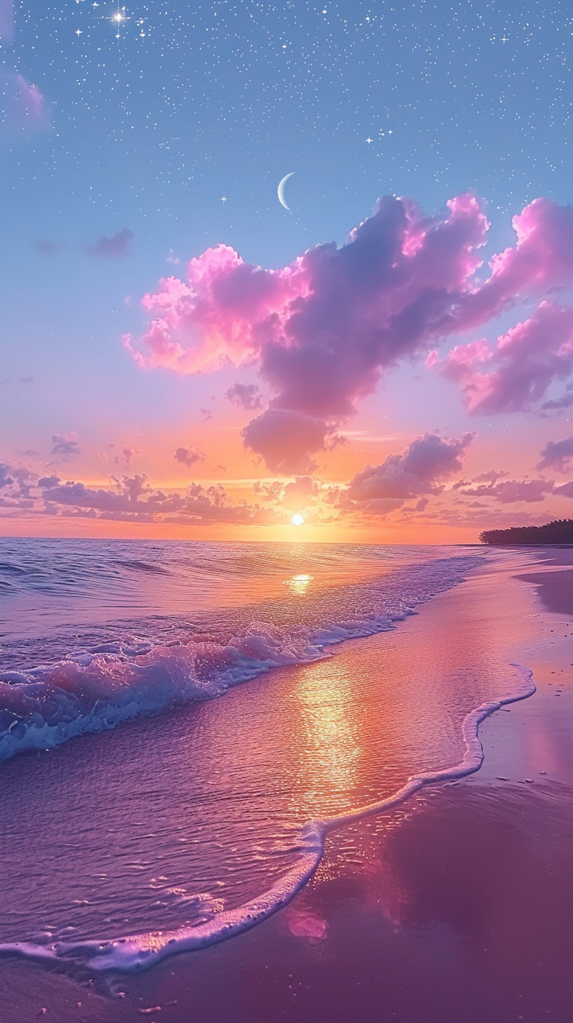 Rosa Sonnenuntergang Strand 4 | LED Bild