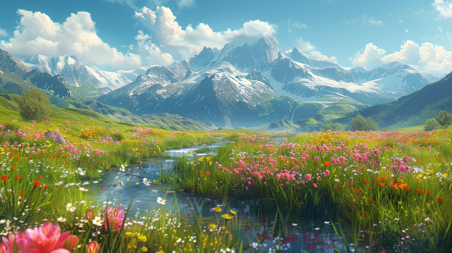 Blumenwiese mit Bach Illustriert 1 | LED Bild