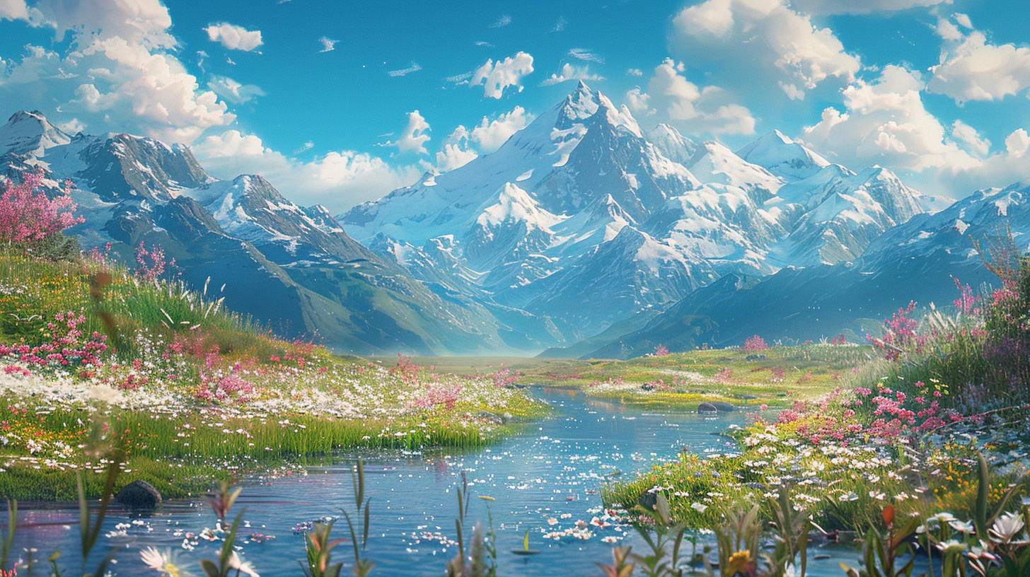 Blumenwiese mit Bach Illustriert 2 | LED Bild