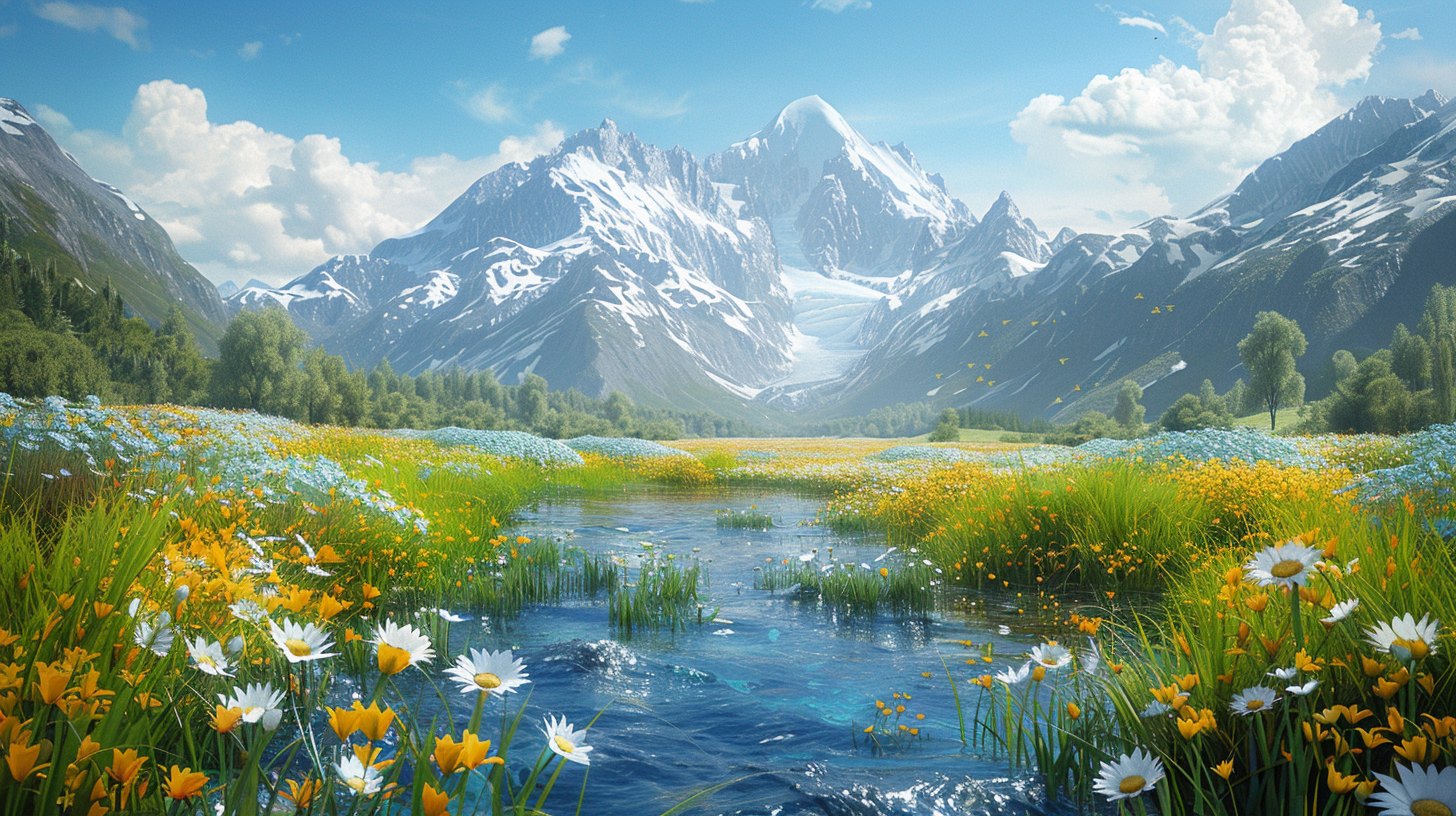 Blumenwiese mit Bach Illustriert 3 | LED Bild