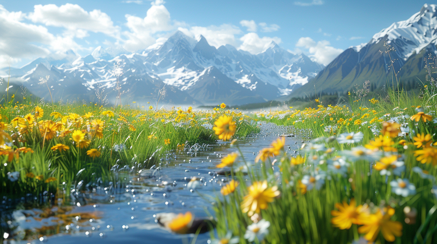 Blumenwiese mit Bach Illustriert 4 | LED Bild