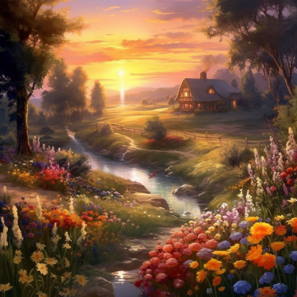 Idyllisches Landschaft mit Blockhütte | LED Bild