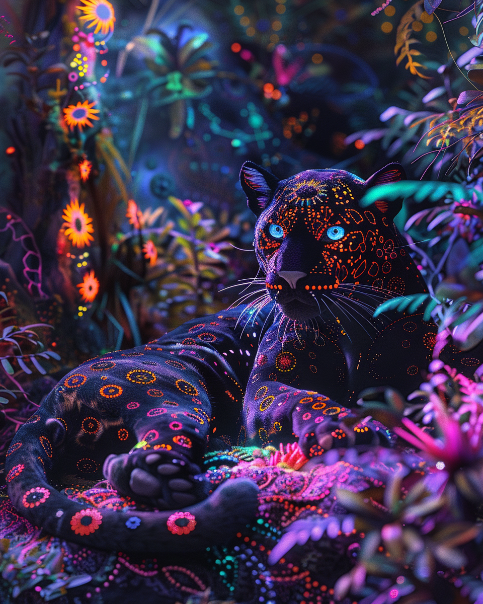 Neon Panther Dschungel | LED Bild