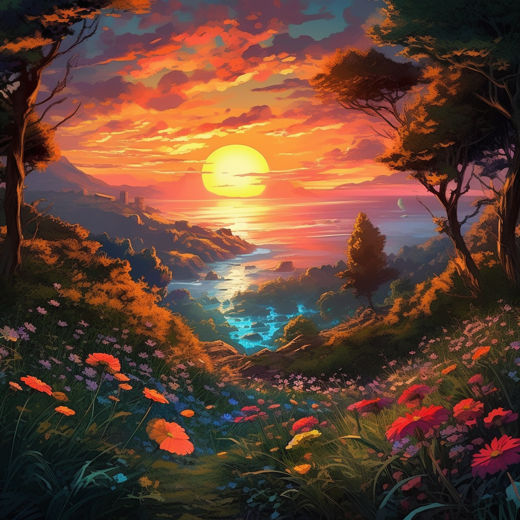 Sonntenuntergang Idyllisch Illustriert | LED Bild