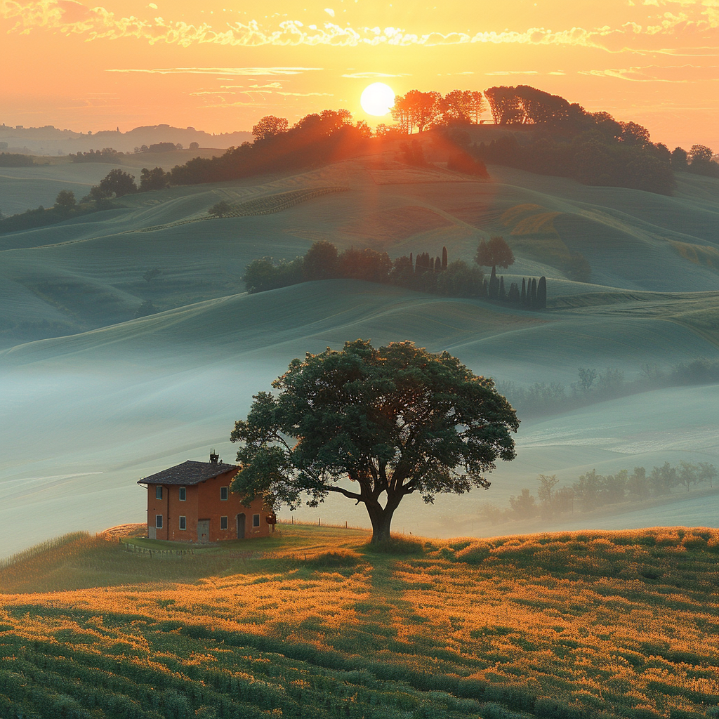 Toskana Sonnenaufgang | LED Bild