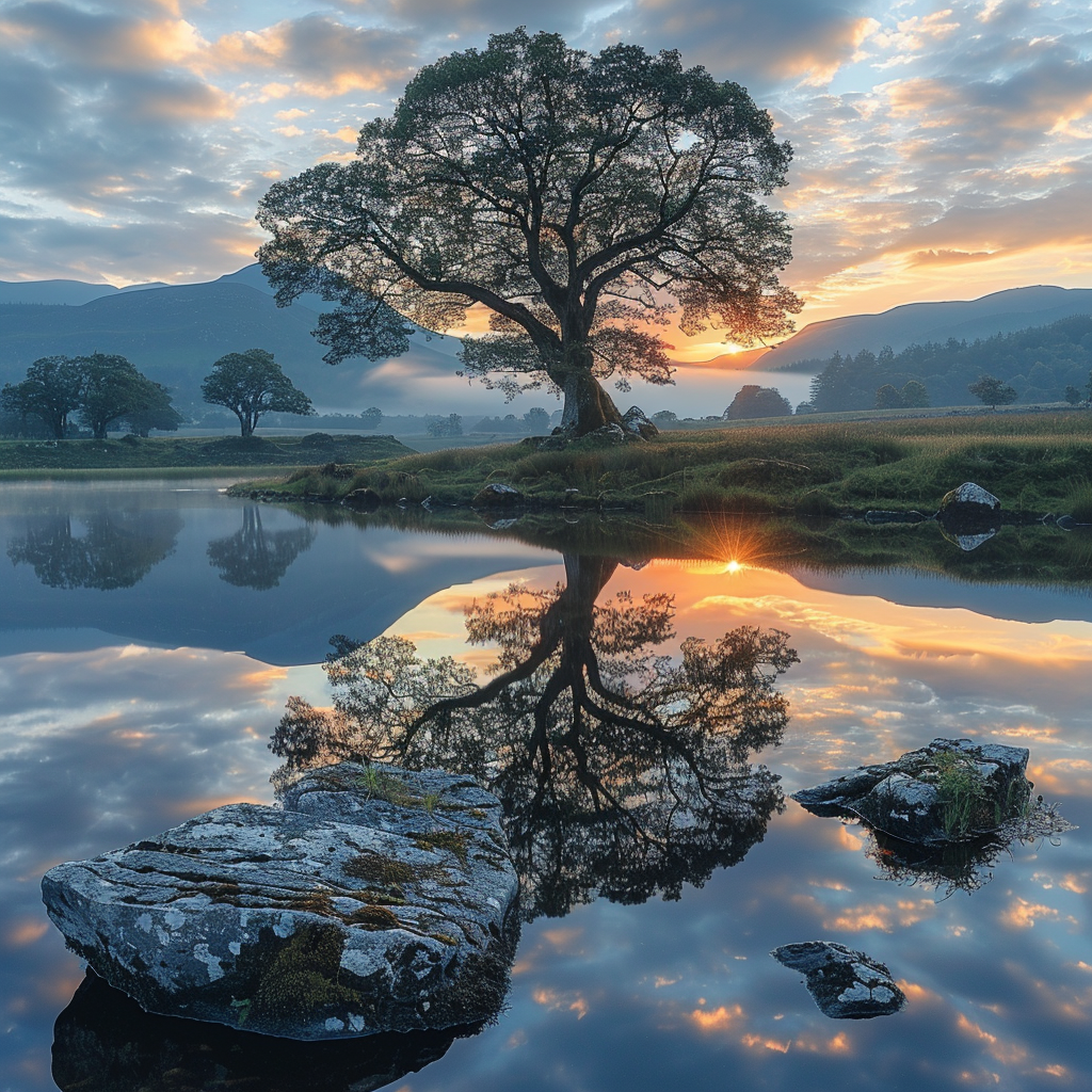 Baum Spiegelung See | LED Bild