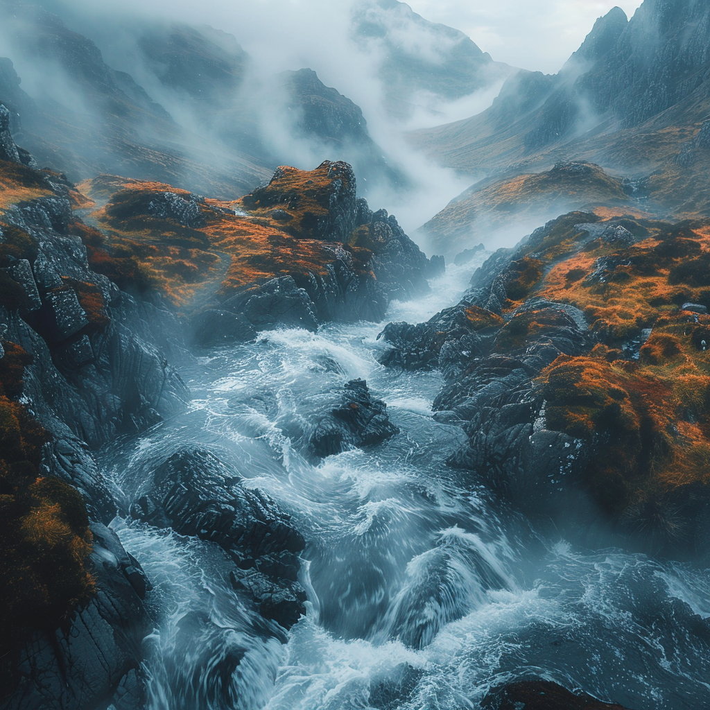 Stromschnelle Canyon Nebelig | LED Bild