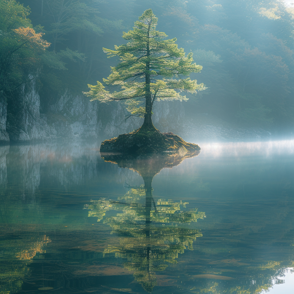Baum auf Insel Spiegelung 1 | LED Bild