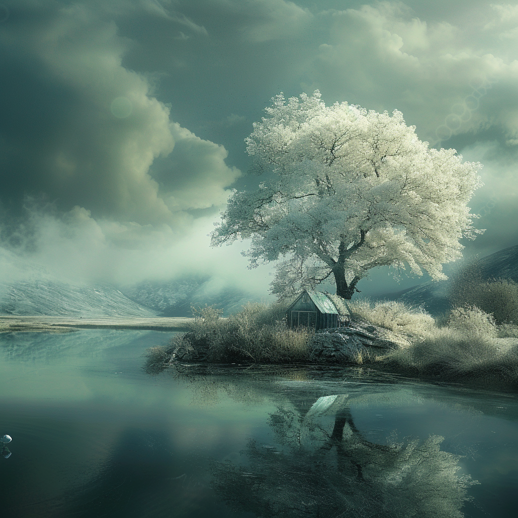 Verschneiter Baum Spiegelung See | LED Bild