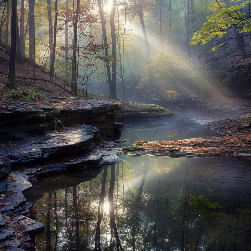 Bach im Wald Herbstlich | LED Bild