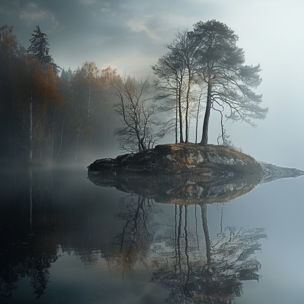Baum auf Insel Spiegelung 2 | LED Bild