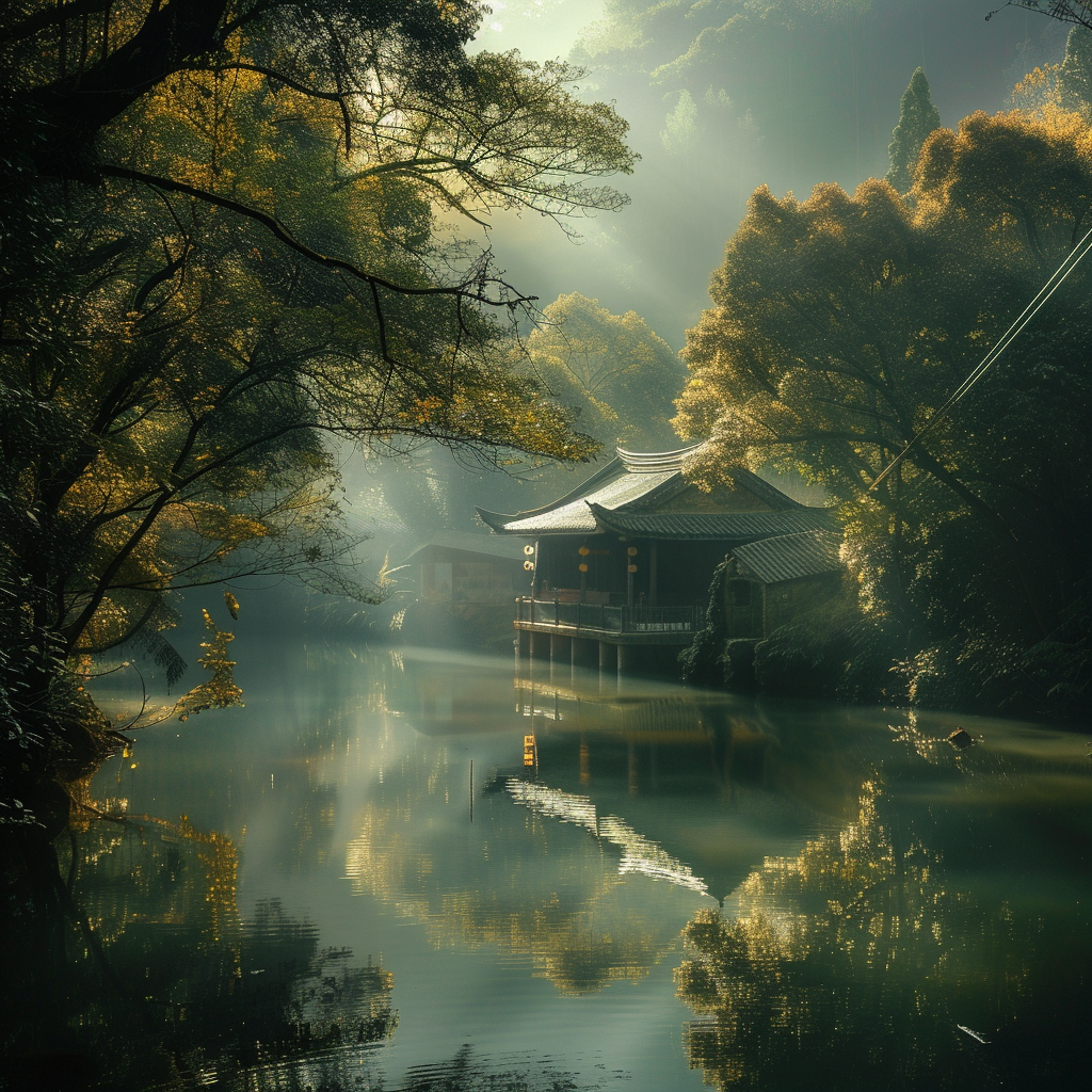 Asien Fluss im Wald | LED Bild