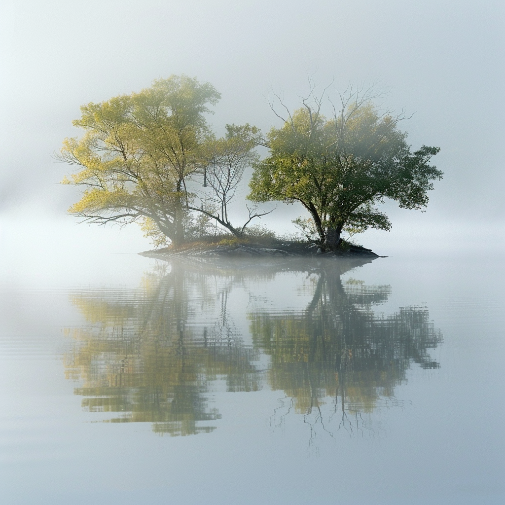 Baum auf Insel Spiegelung 3 | LED Bild